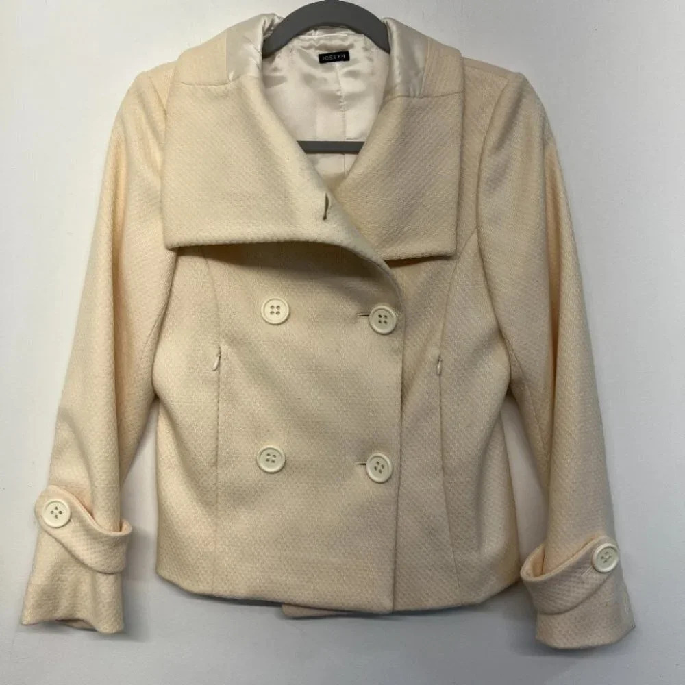 Joseph Wool Jagger Double Breasted Pea Coat 38/ US 6 Cream